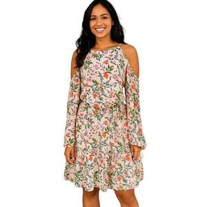 Julia Jordan Floral Print Cold Shoulder White Dress